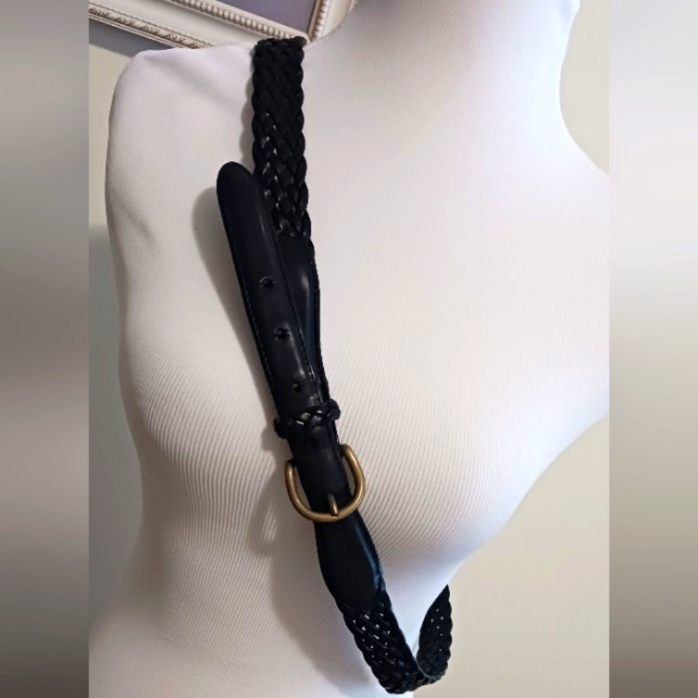 VTG Black Woven Leather belt Men's size 38" Waist